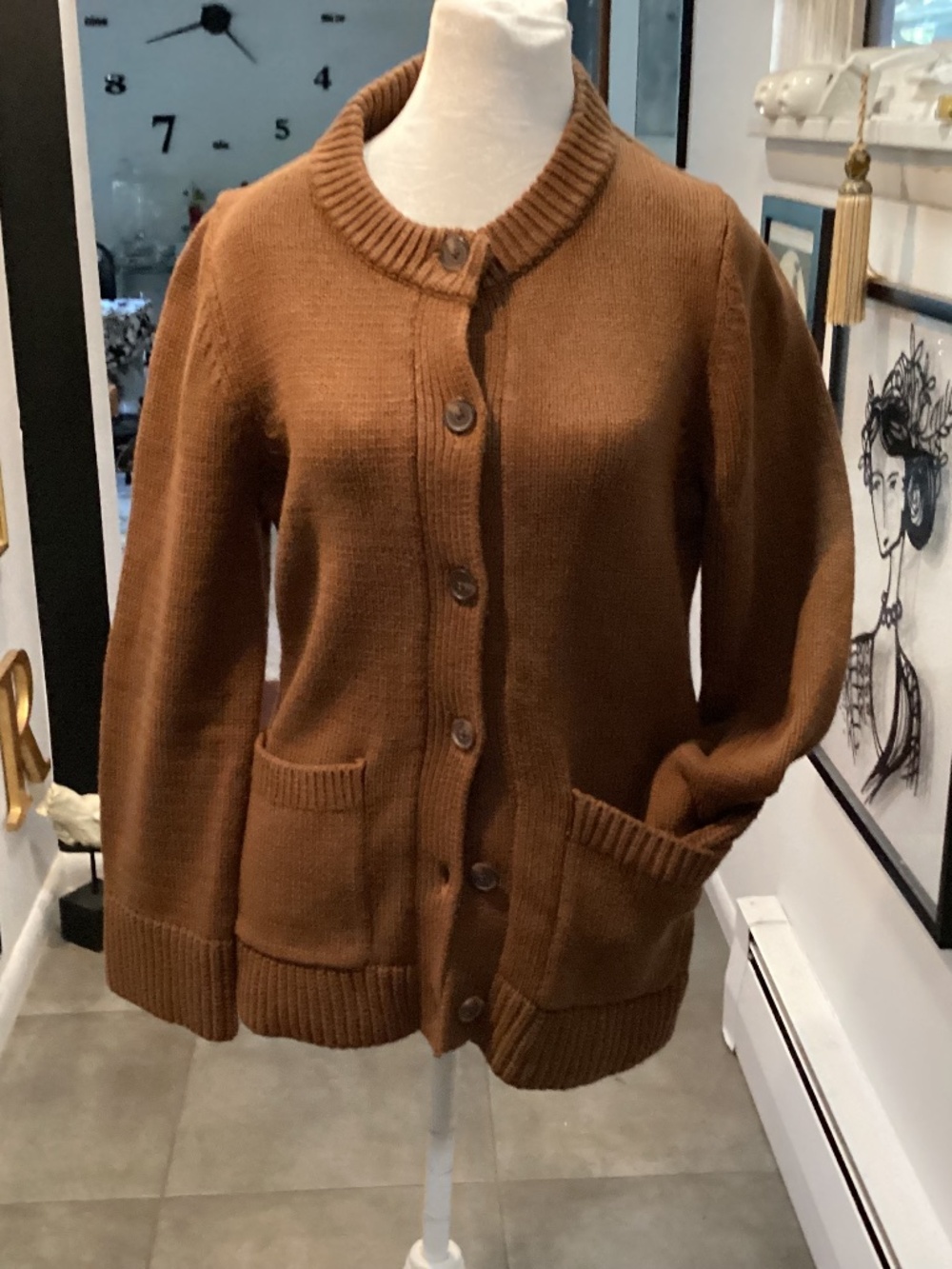 Loft brown cable, net sweater, button-down well-made packets adorable
